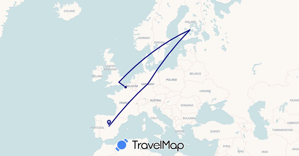 TravelMap itinerary: driving in Germany, Spain, Finland, France, United Kingdom (Europe)